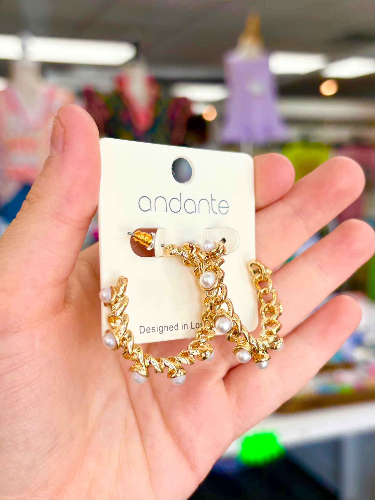 KK Gold Chain Pearl Hoops