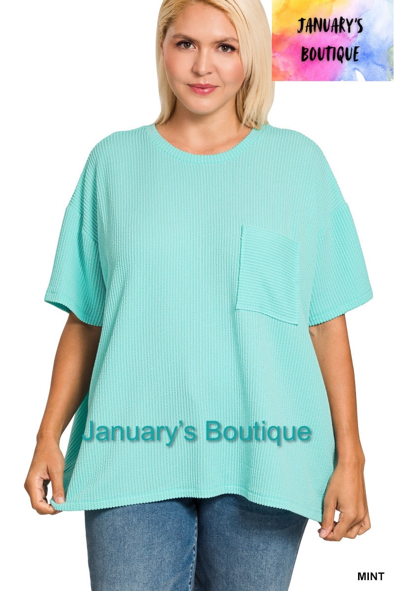 Women’s Plus Mint Ribbed Pocket Top
