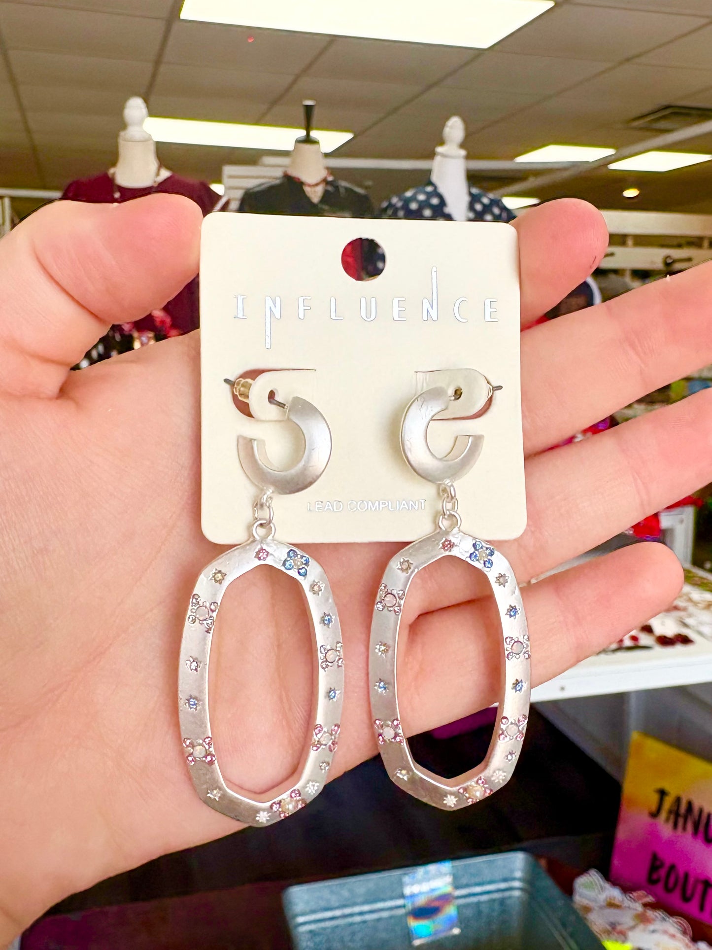 Matte Silver Multi Rhinestone Drop Earrings