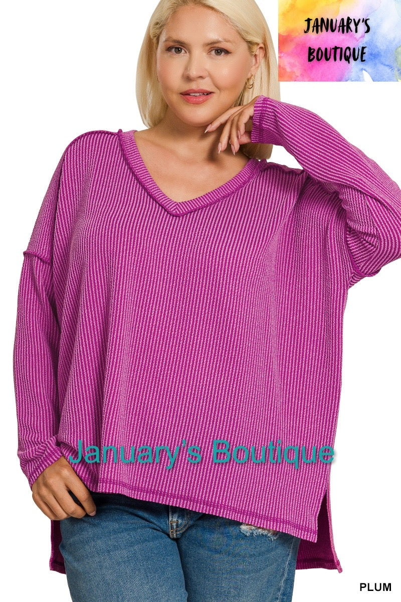 Women’s Plus Plum Ribbed Hi-Lo Top