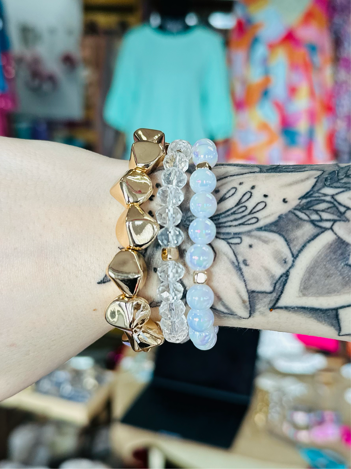 Gold / White Geometric Multi Layered Beaded Bracelet