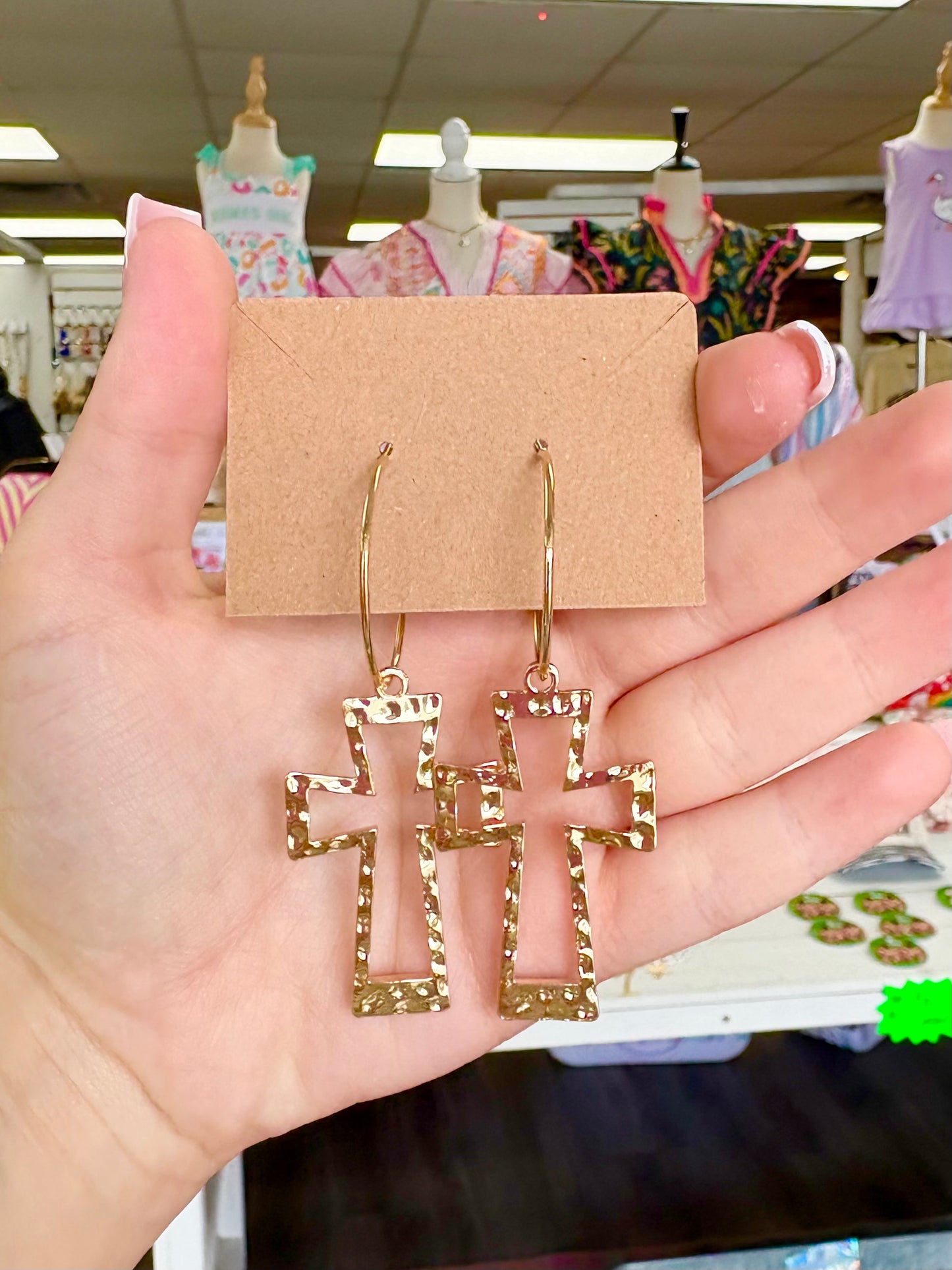 KK Gold Hammered Cross Hoop Earrings