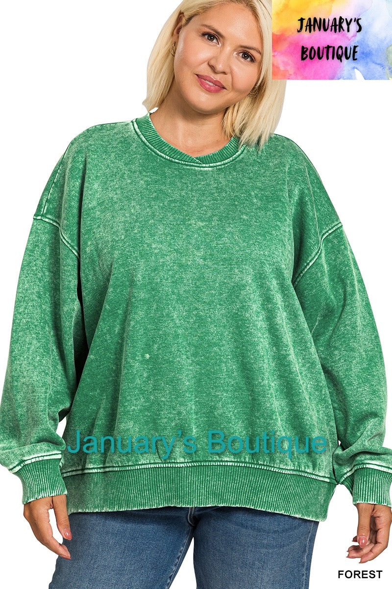 Women’s Plus Acid Washed Pullover~Green