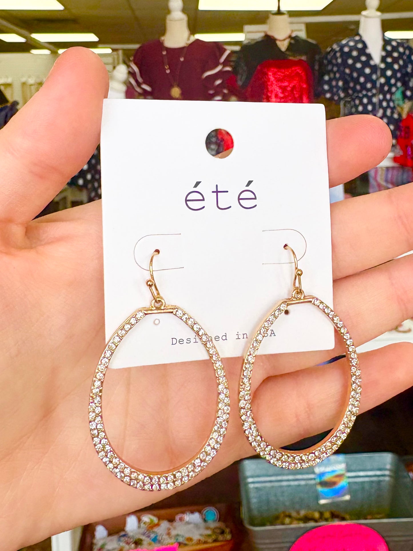 Matte Gold Rhinestone Drop Earrings