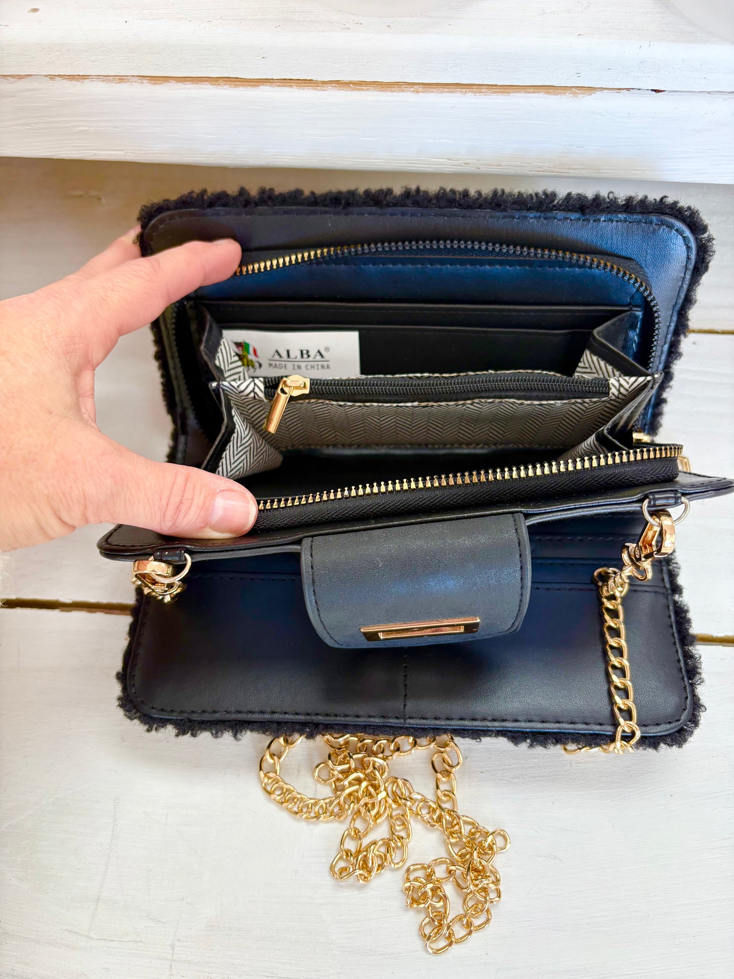 KK Black Sherpa Crossbody Wallet