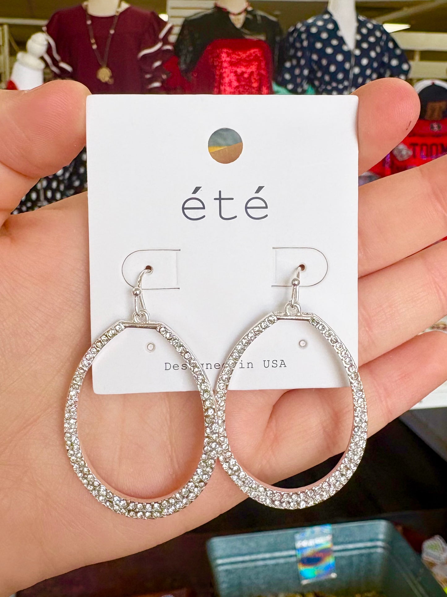 Matte Silver Rhinestone Drop Earrings