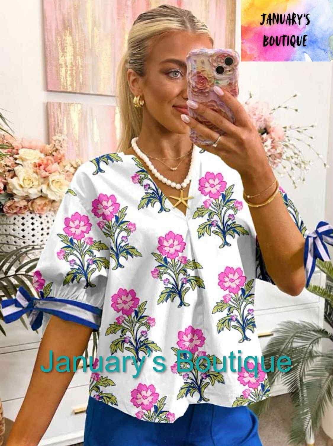 Women's White Floral Top