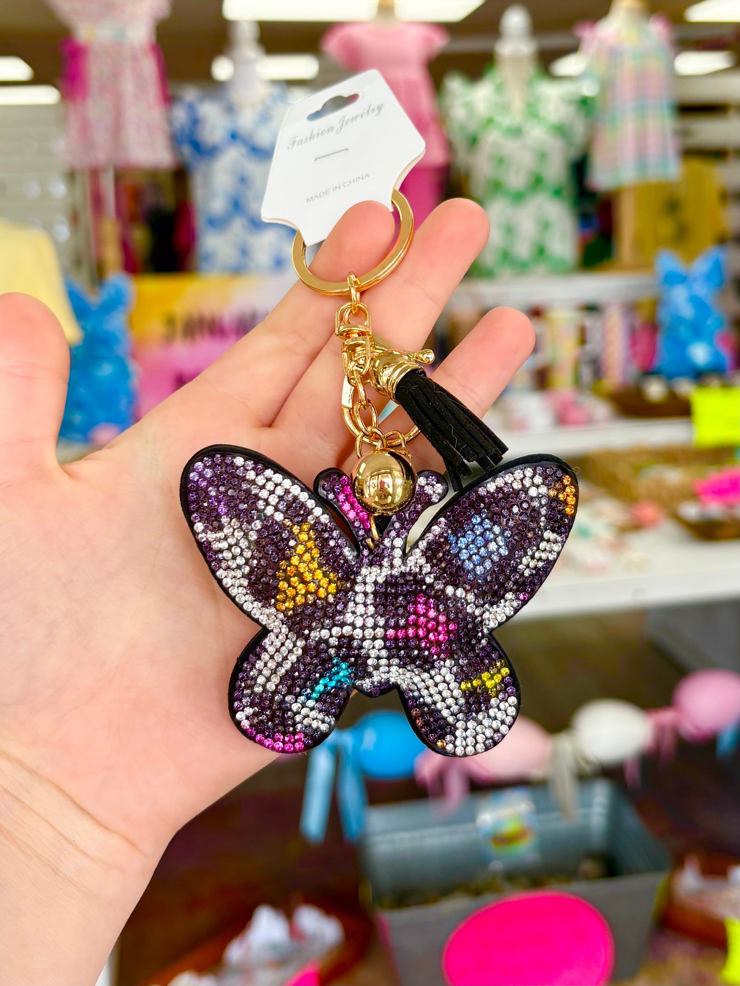 KK Rhinestone Muti Leopard Butterfly Keychain