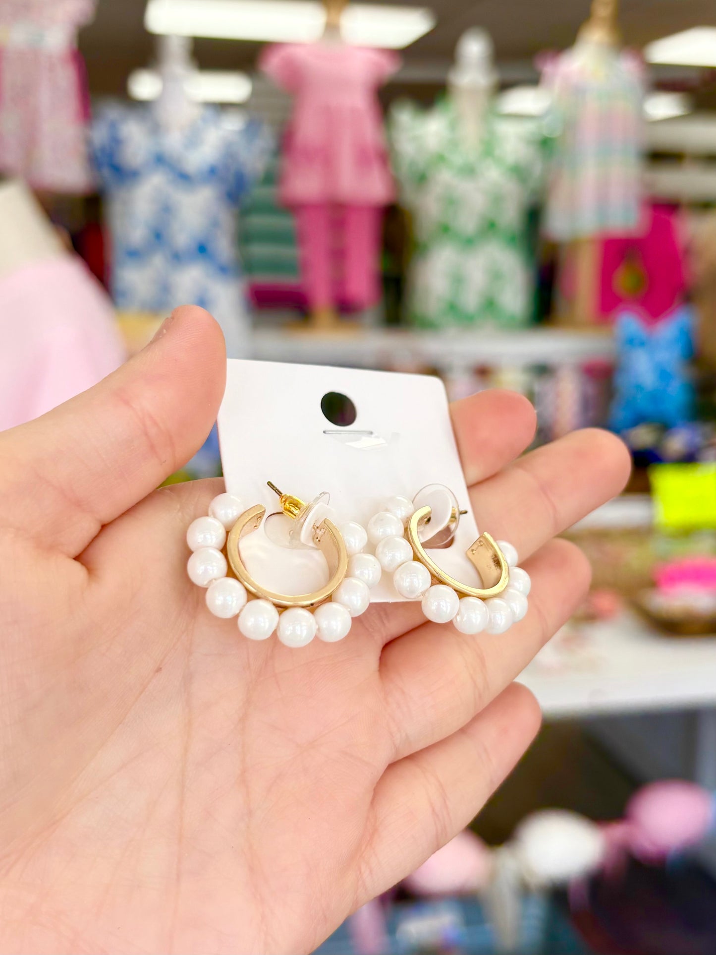KK Small White Beaded Hoops