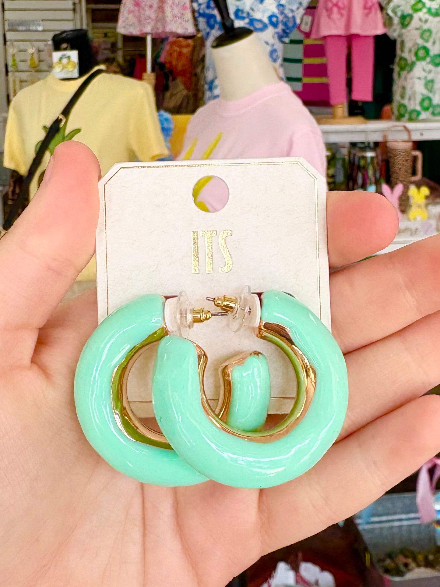 Gold Mint Puffy Hoops