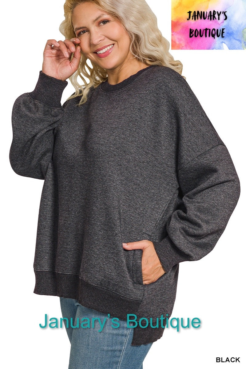 Women’s Plus Acid Washed Black Pullover