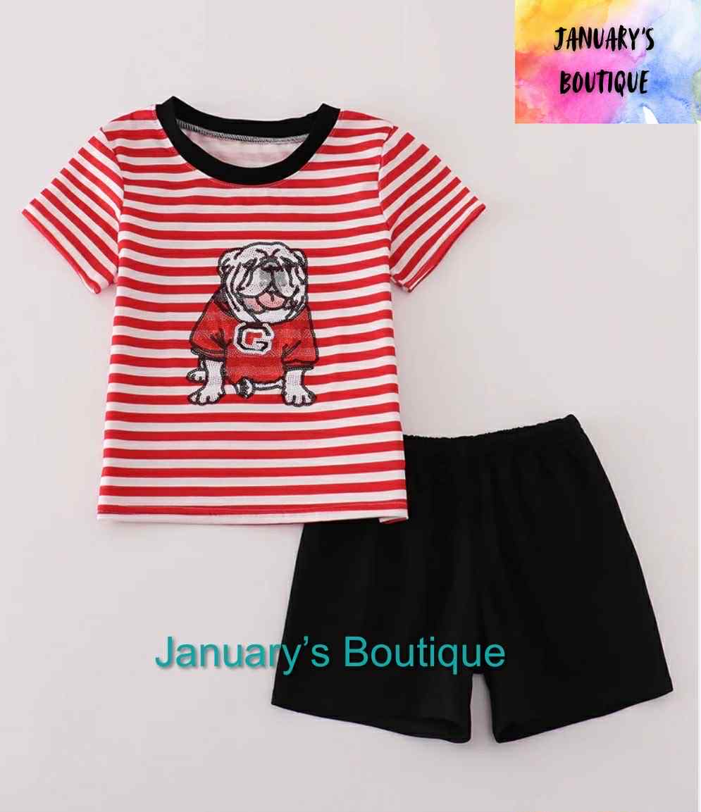 Unisex Sequin Bulldog Shorts Set