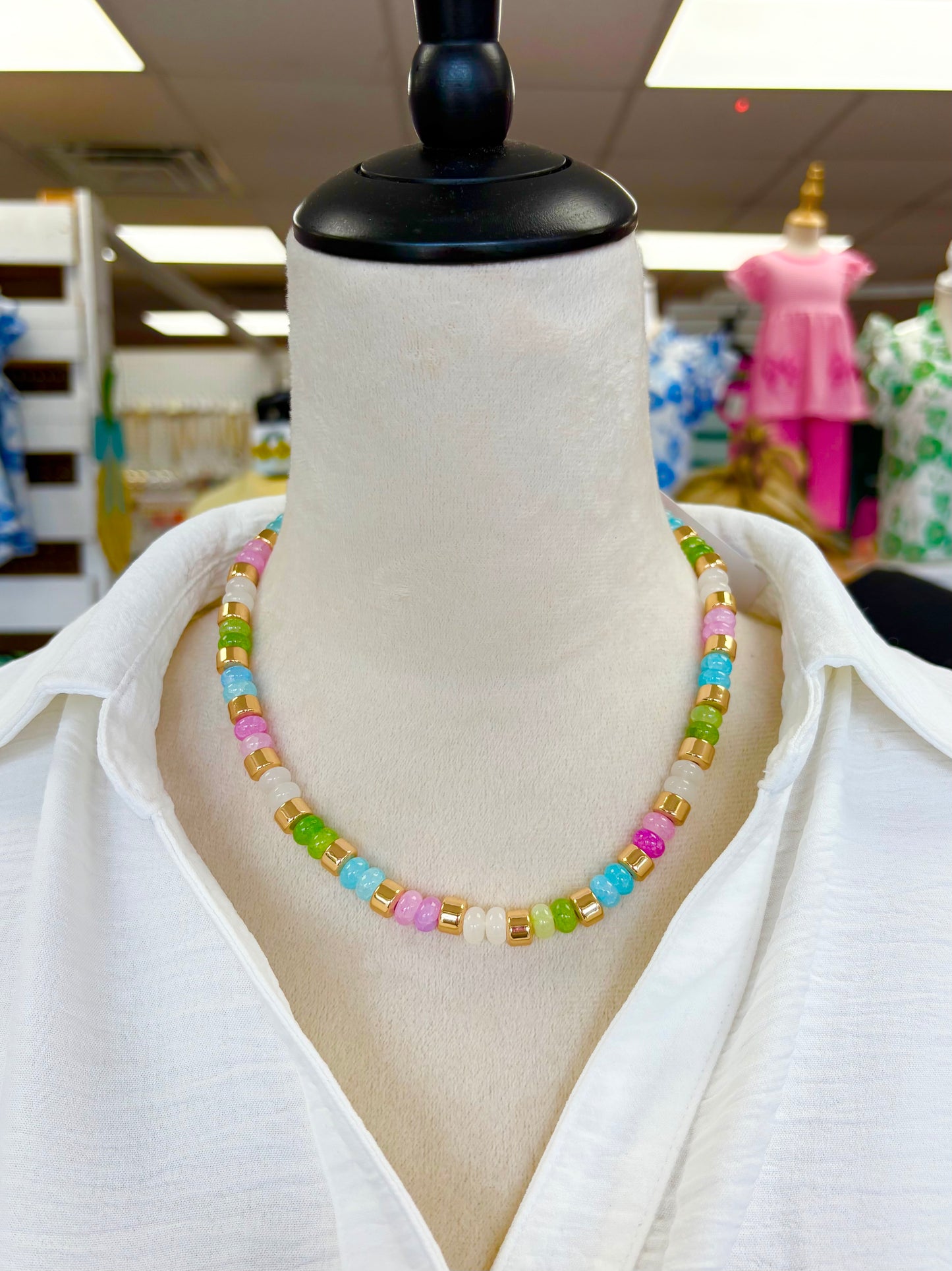 Multicolor Stone w/ Gold Spacers Necklace