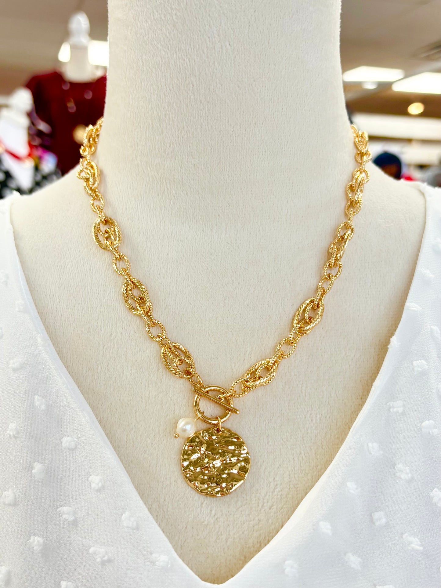 Textured Chain Gold Nugget Necklace