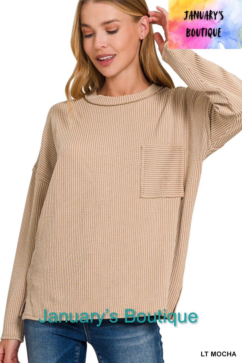 Women’s Ash Mocha Ribbed L/S Top