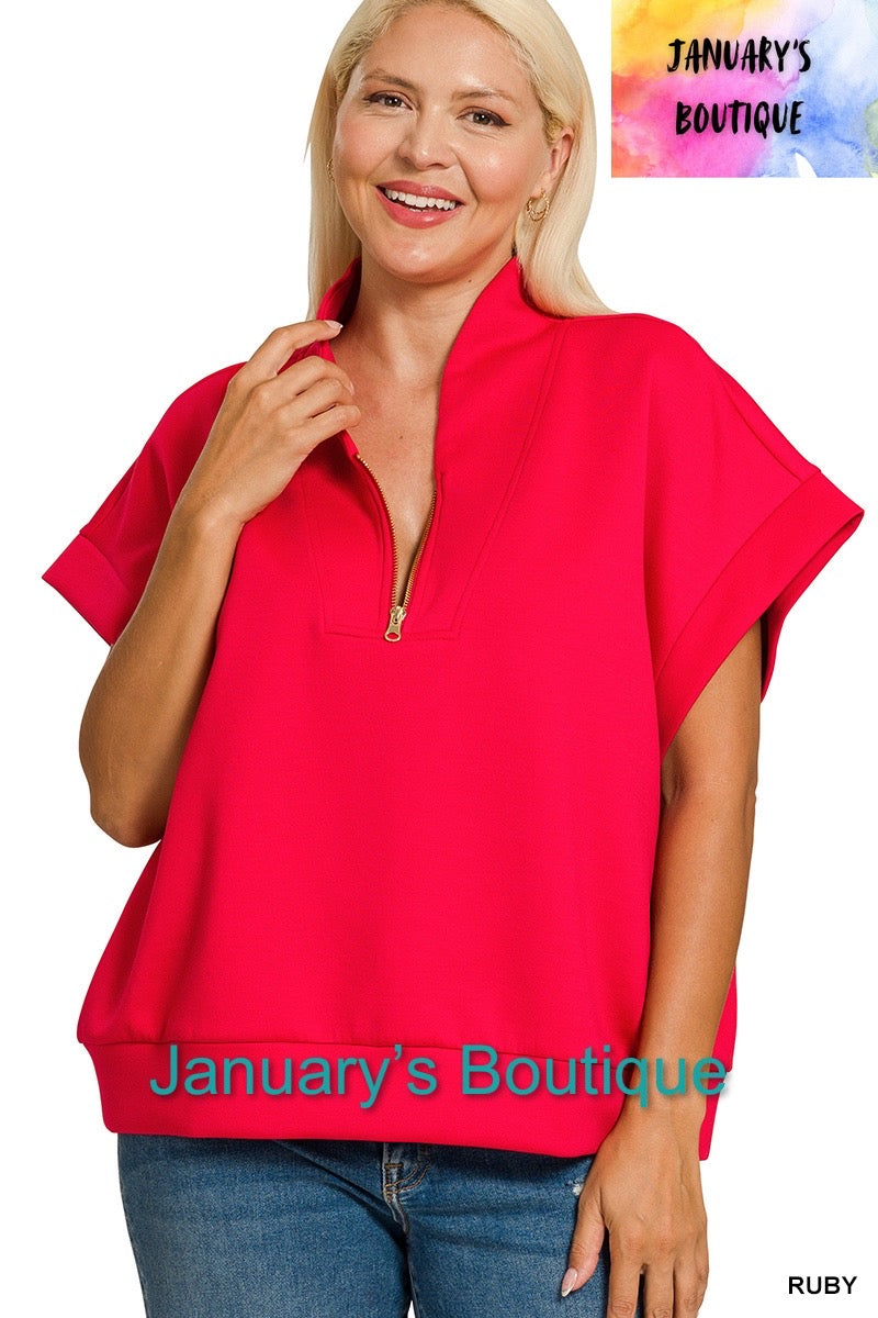 Women’s Plus High Neck Half Zip Ruby Top