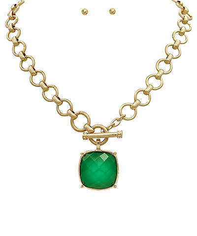 Emerald Square Stone Necklace