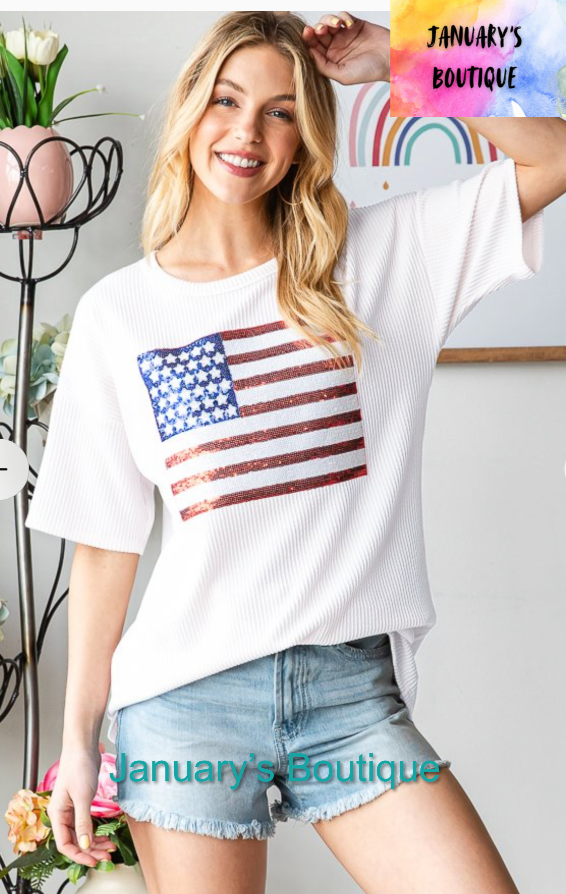 Women’s White Sequin Flag Top