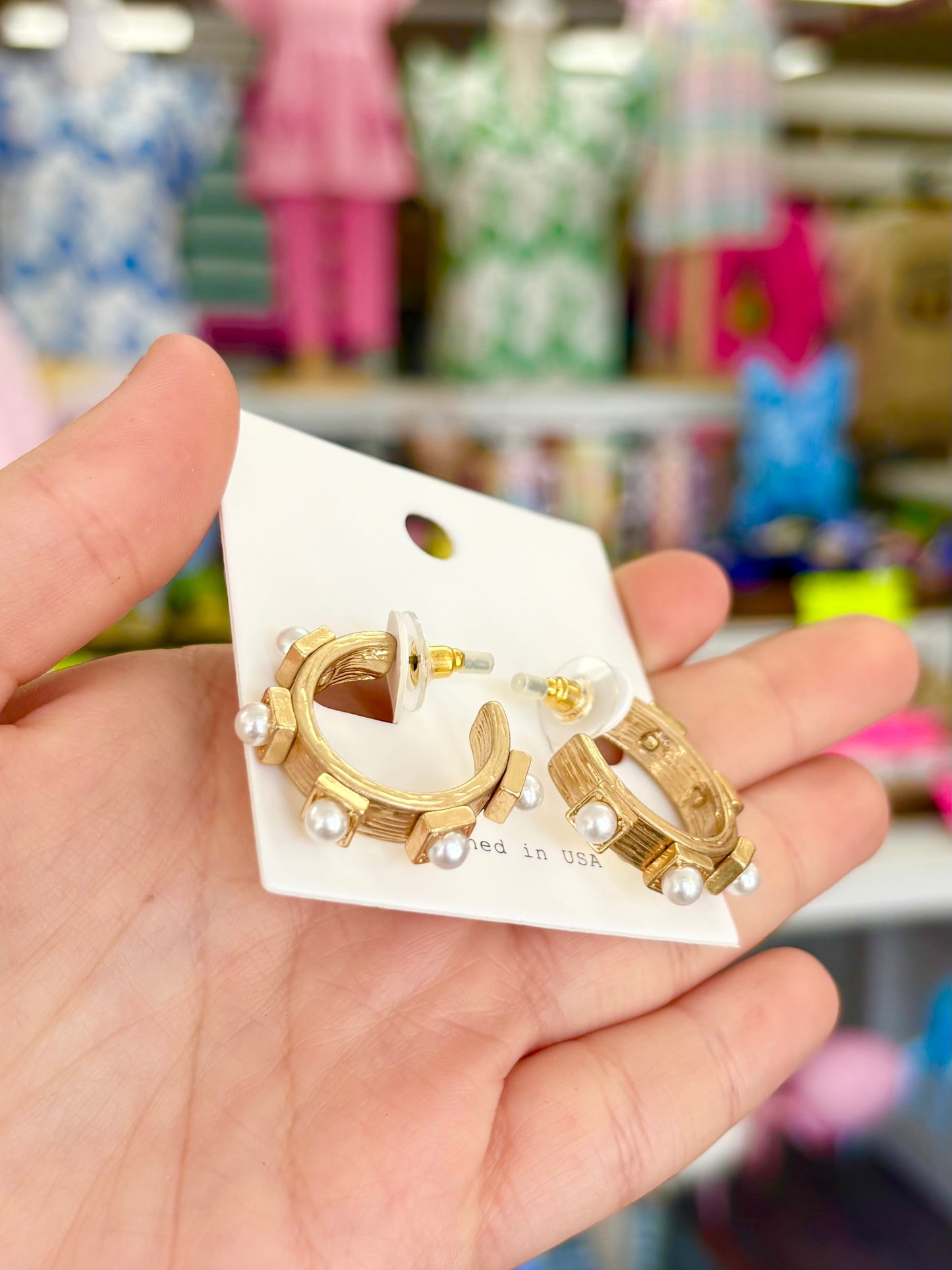 KK Vintage Gold Pearl Hoops