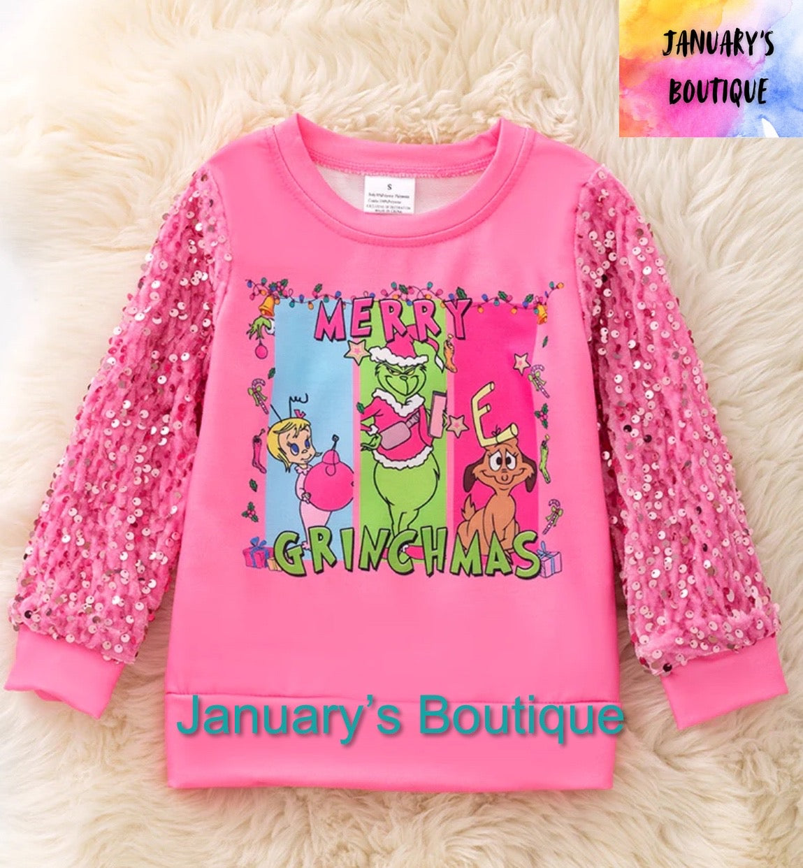 Girl’s Merry Gr*nchmas Sequin Top