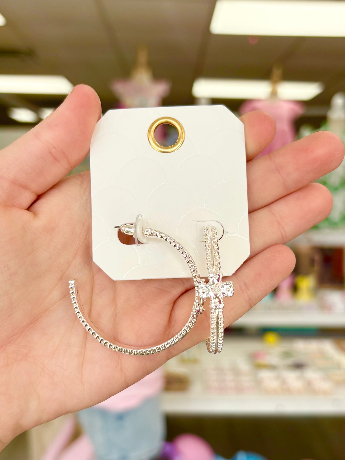 Textured Matte Silver Cross Earrings