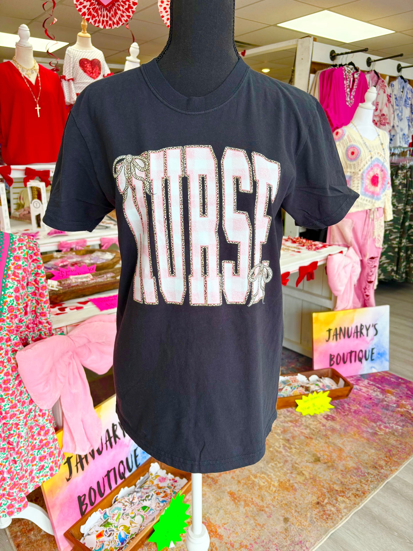 CC Pink Plaid W/ Leopard NURSE Graphic Tee