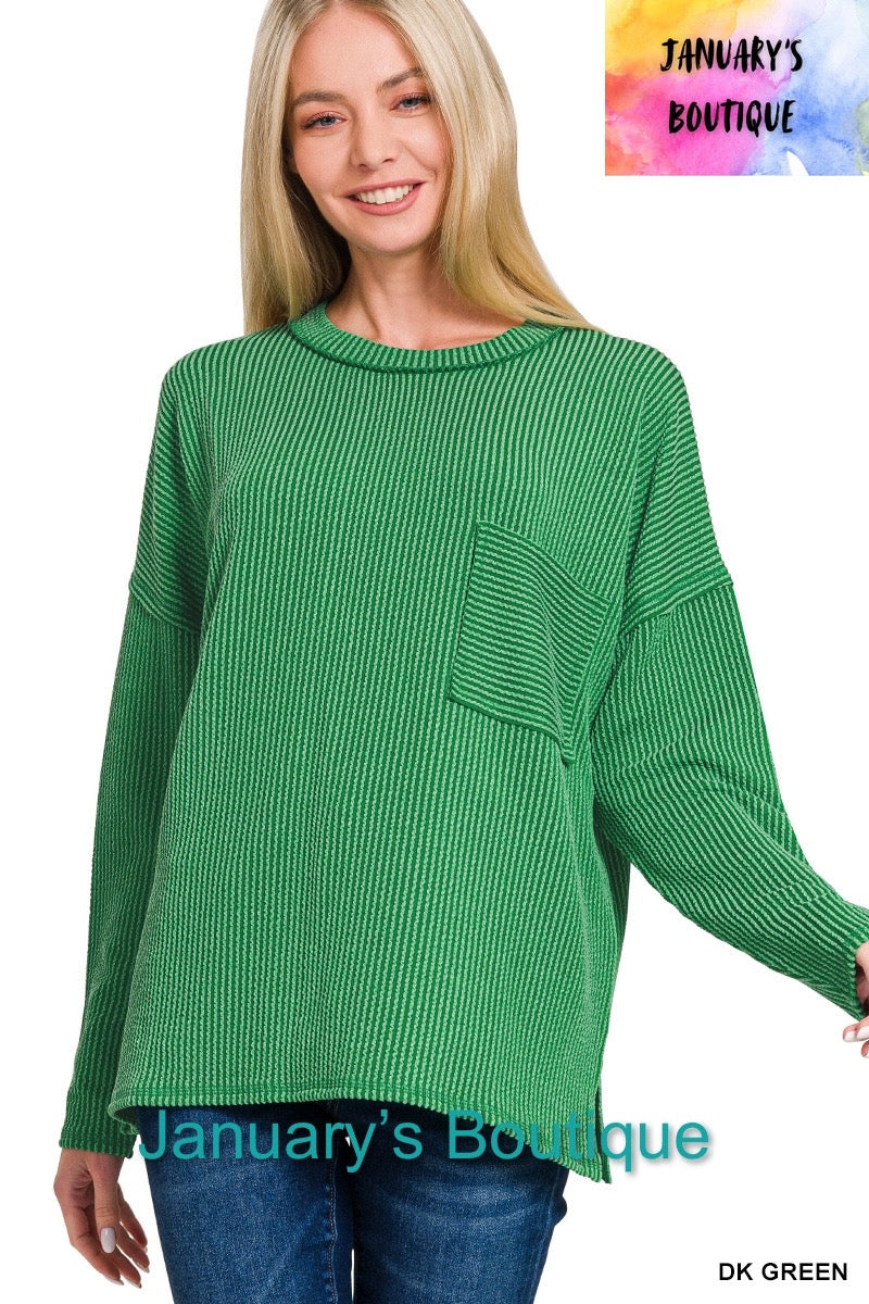 Women’s Green Ribbed L/S Top
