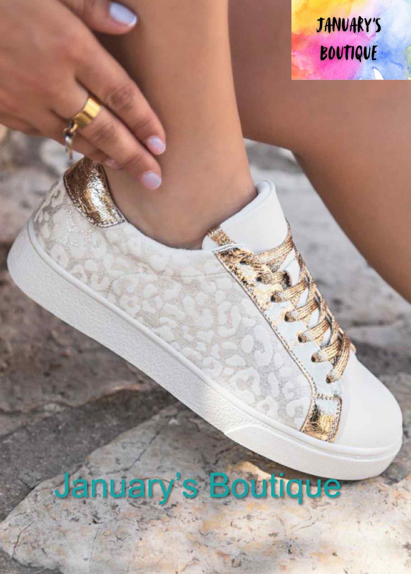 Women's White Leopard Print Glitter Shoes