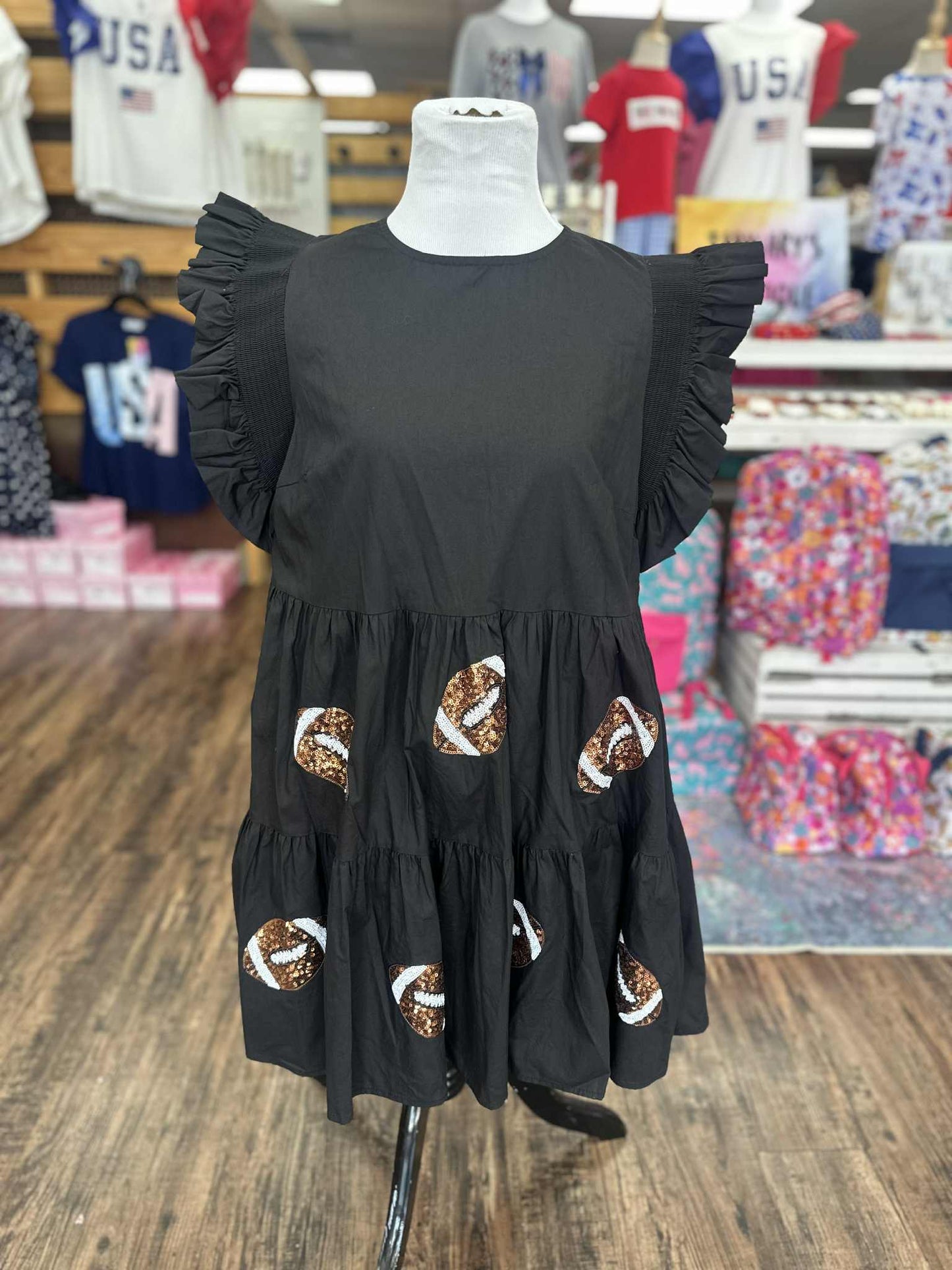 Women's Peach Love Black Sequin Football Dress