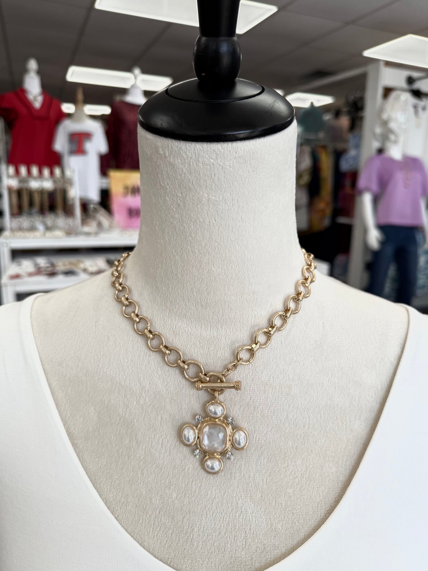 Pearl Square Stone Gold Toggle Chain