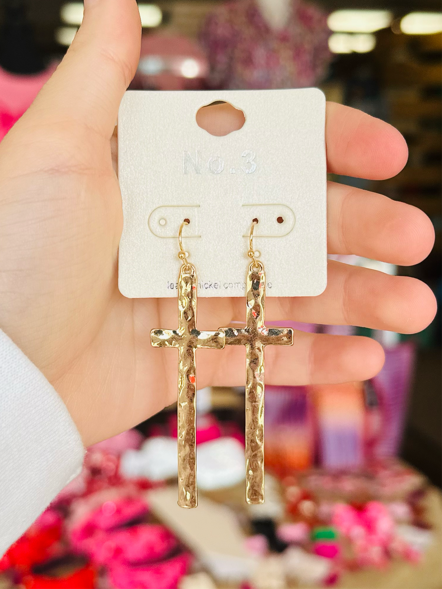 KK Gold Hammered Cross Earrings