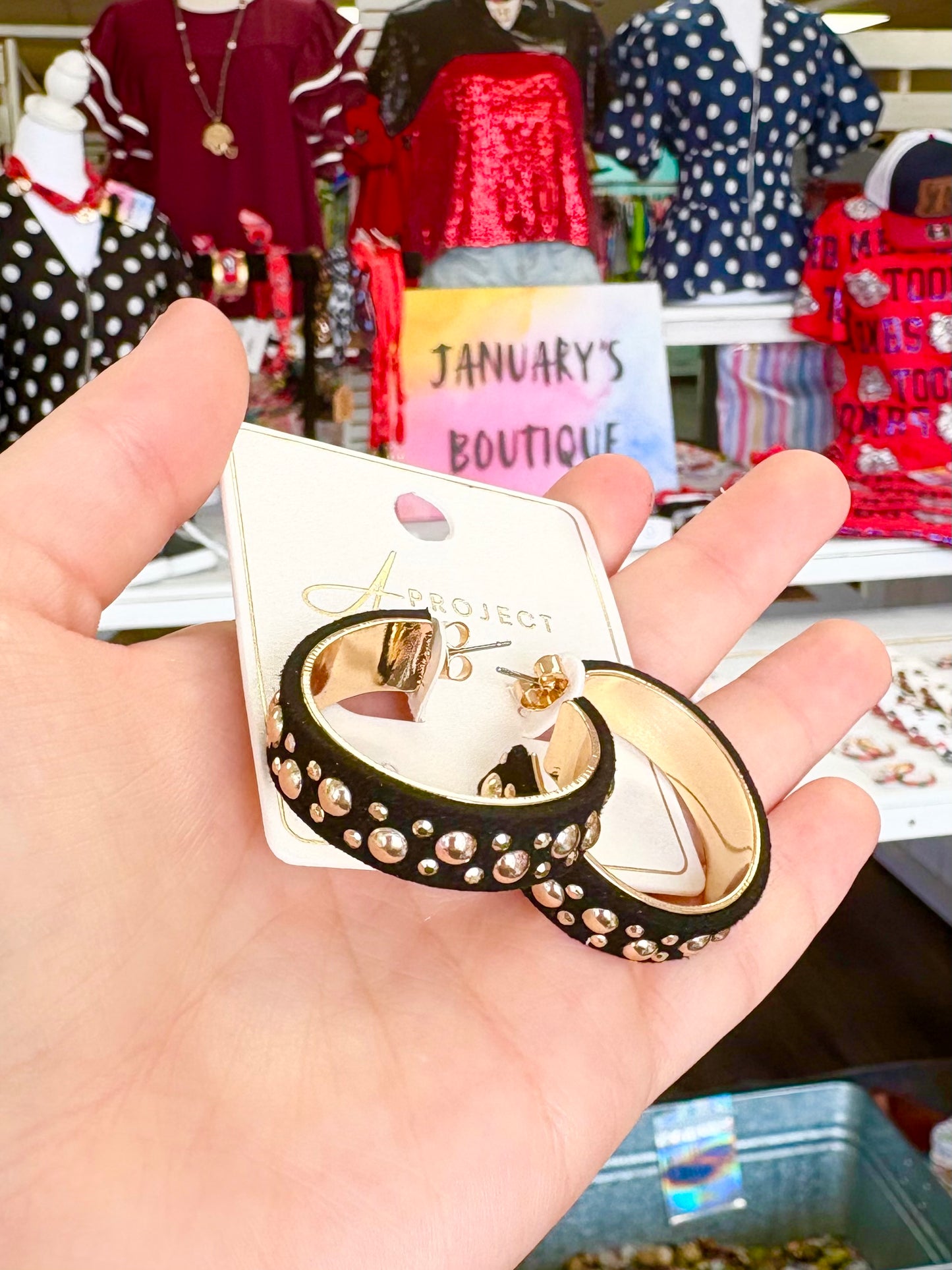 Gold Thick Black Hoops