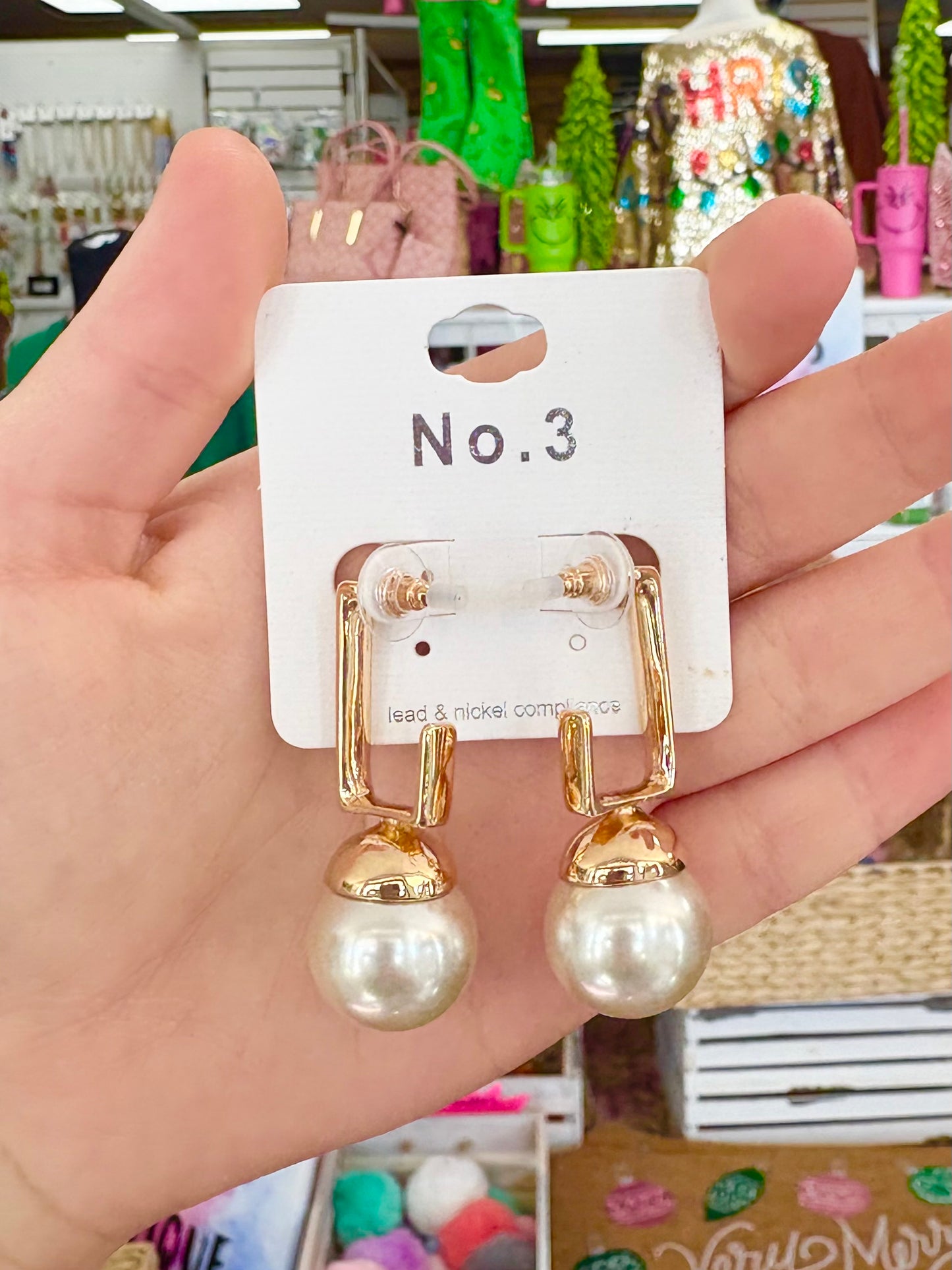 Large Gold Pearl Dangle Earrings