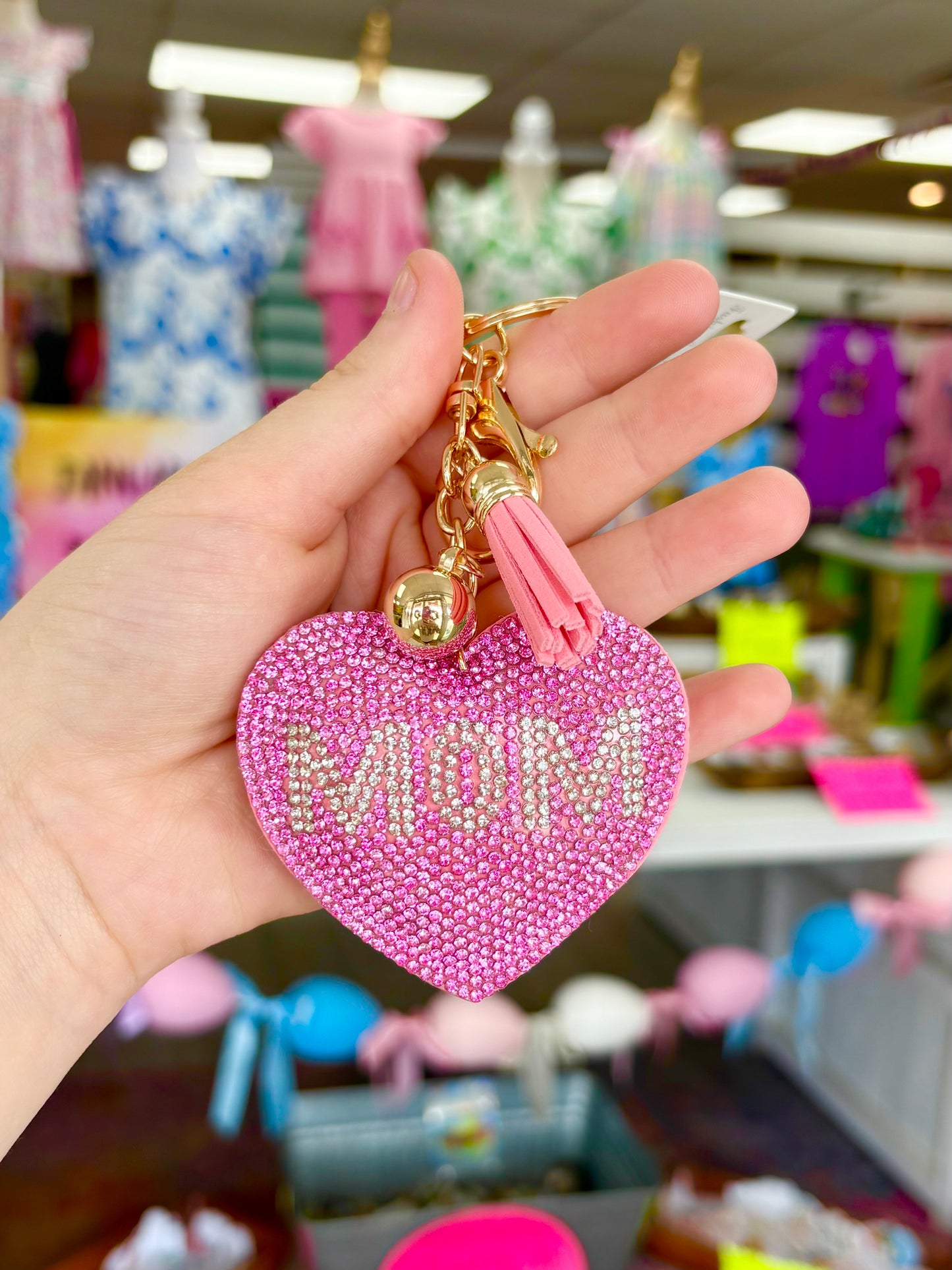 KK Rhinestone MOM Heart Keychain