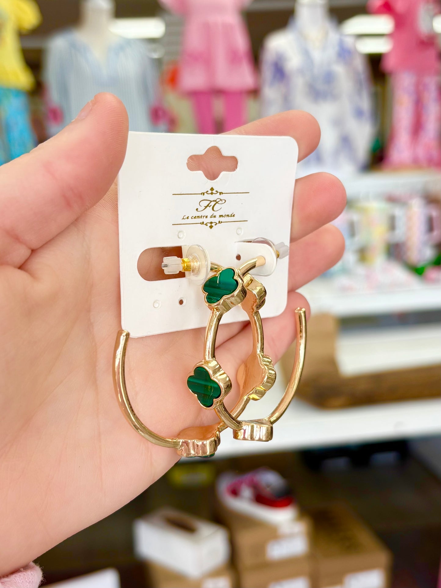 KK Emerald 3 Clover Stationed Hoops