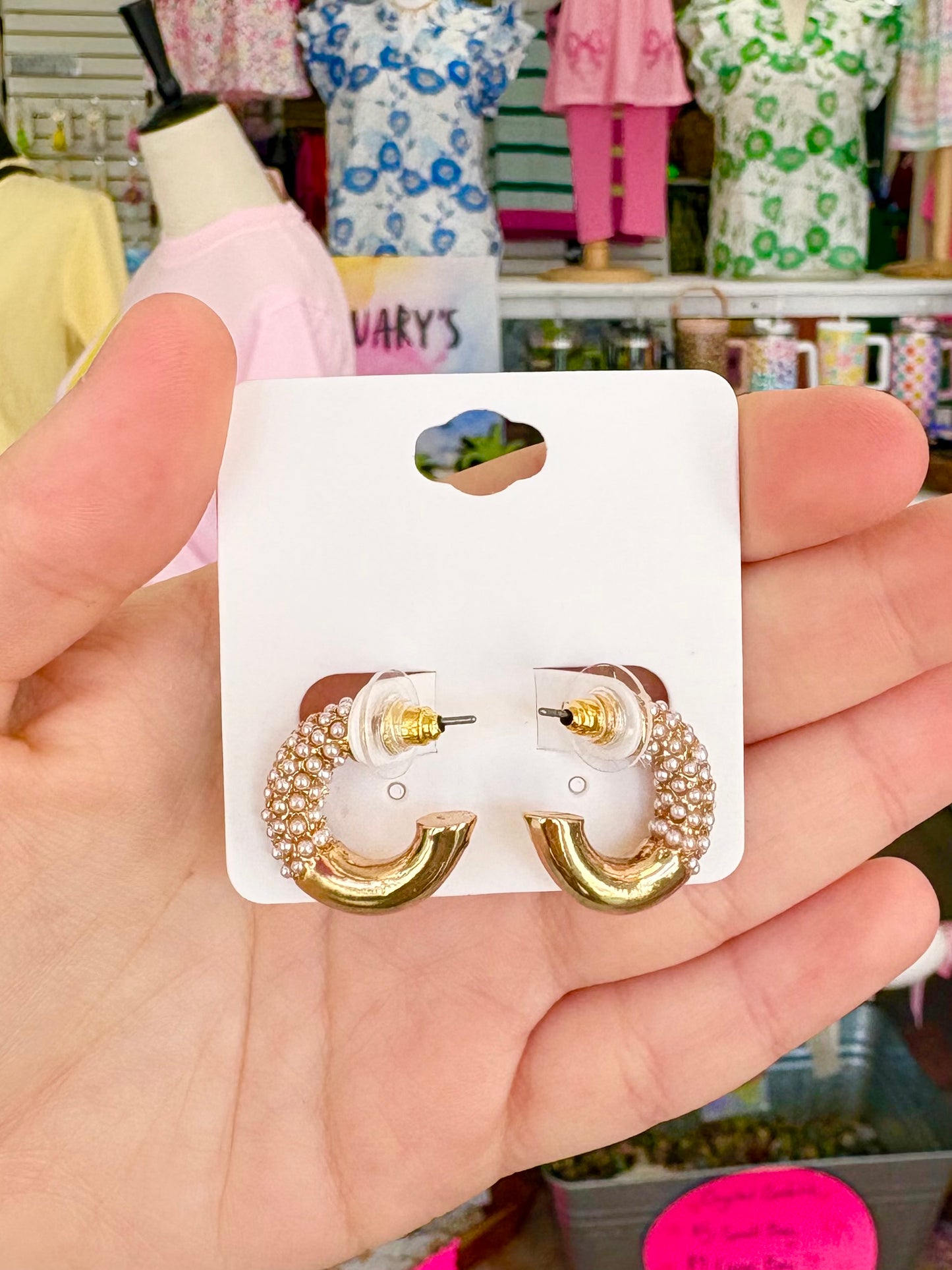 KK Small Half Pearl Hoops