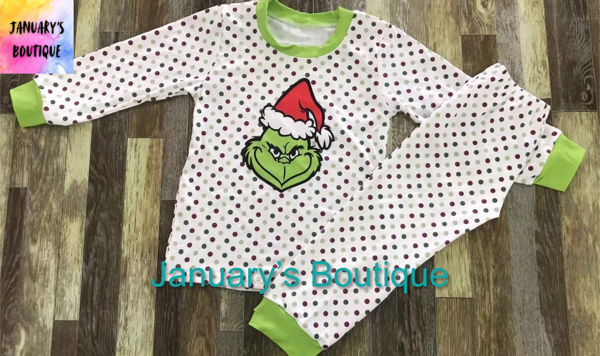 Girl’s Gr*nch Polka Dot Pajamas