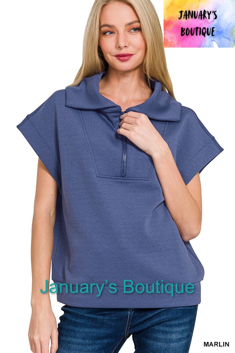 Women’s Ribbed High Neck Half Zip Marlin Top