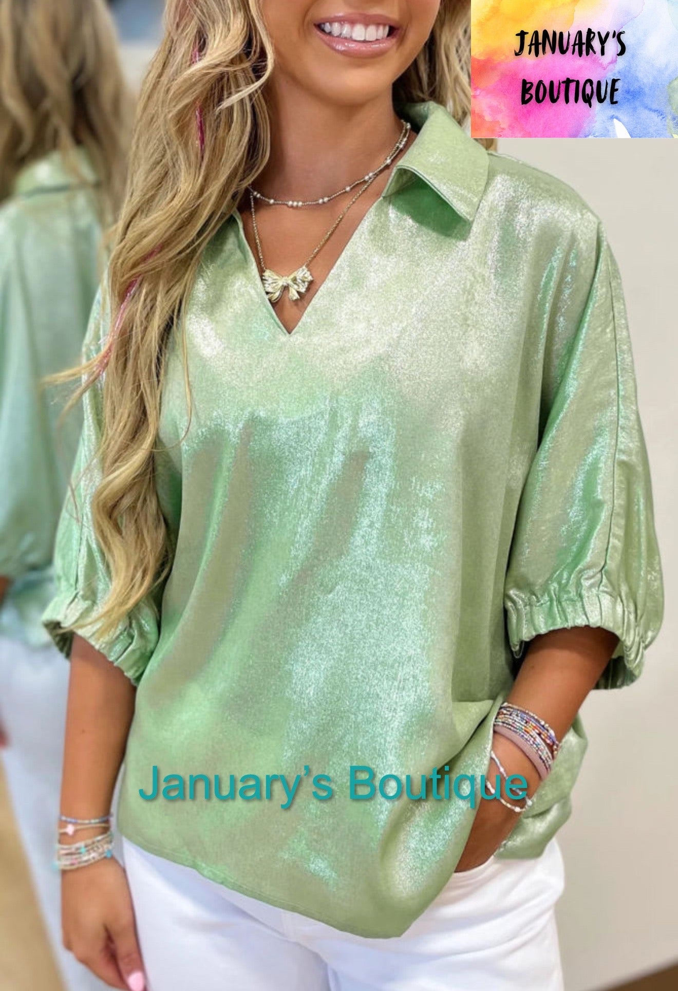 Women’s Green Metallic Top