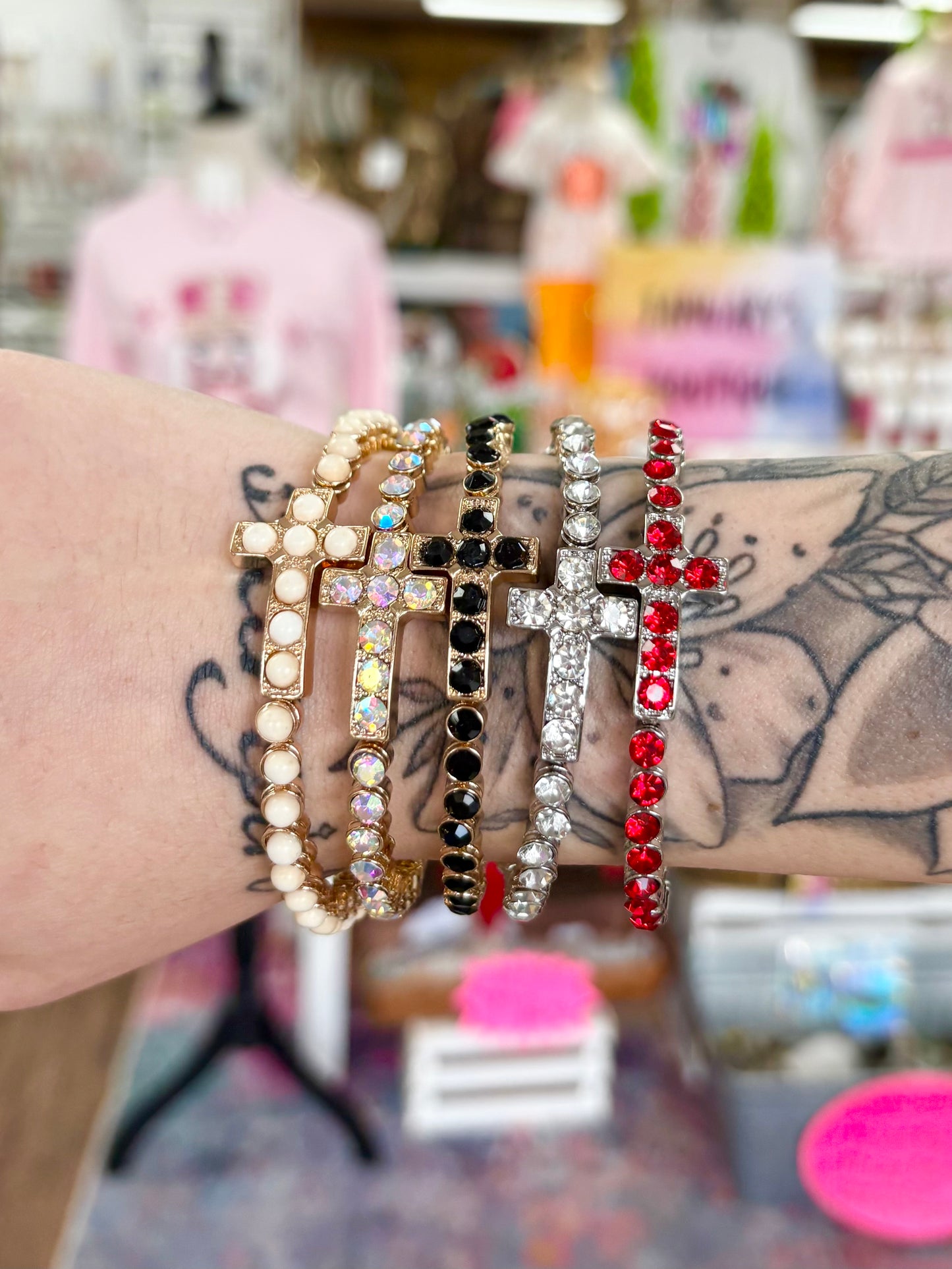 Rhinestone/Stone Cross Bracelet