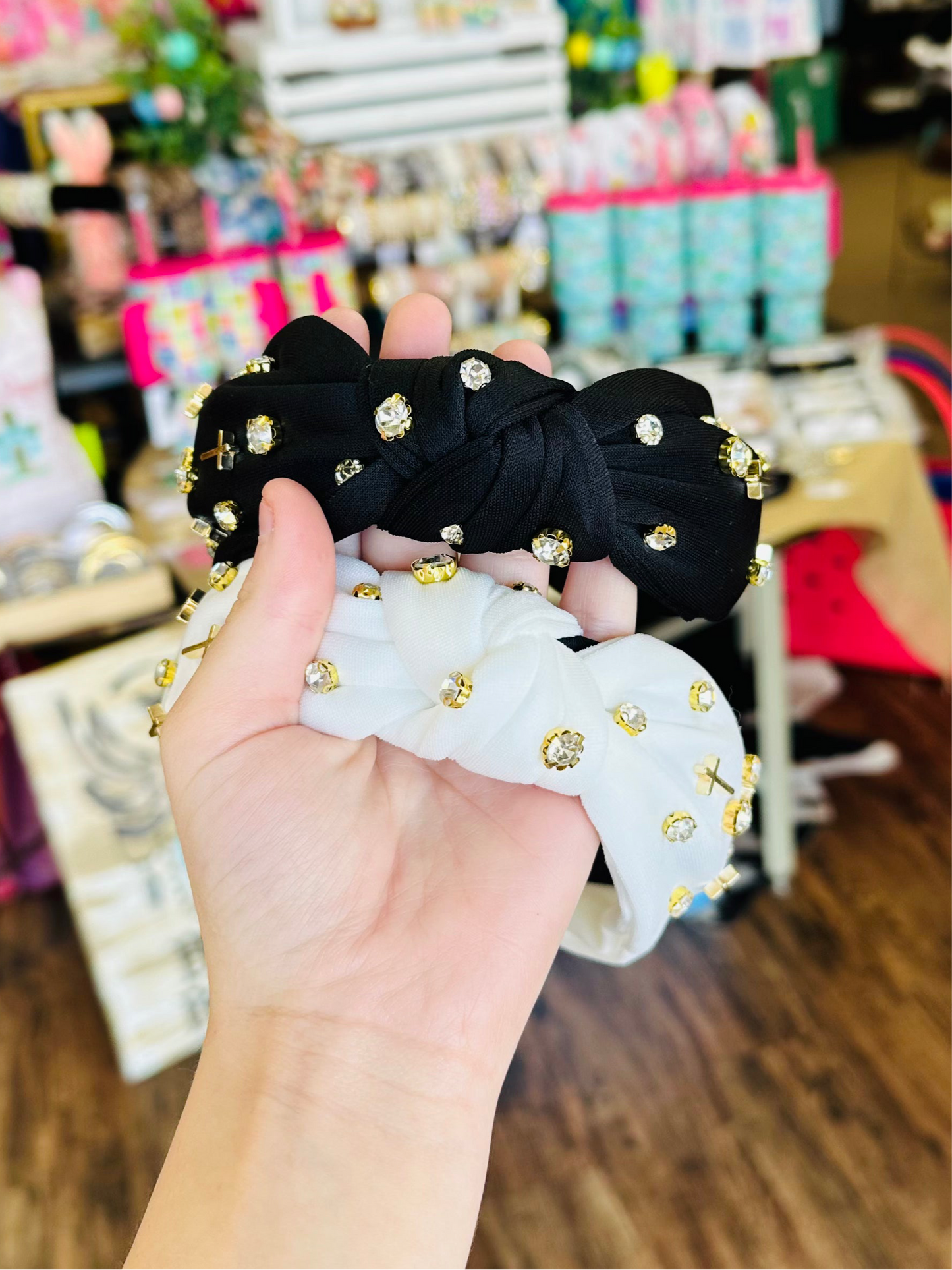 KK Black Cross and Rhinestone Headband