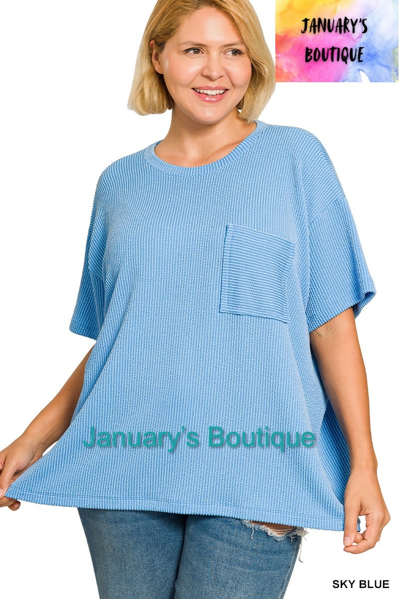 Women’s Sky Blue Plus Ribbed Top