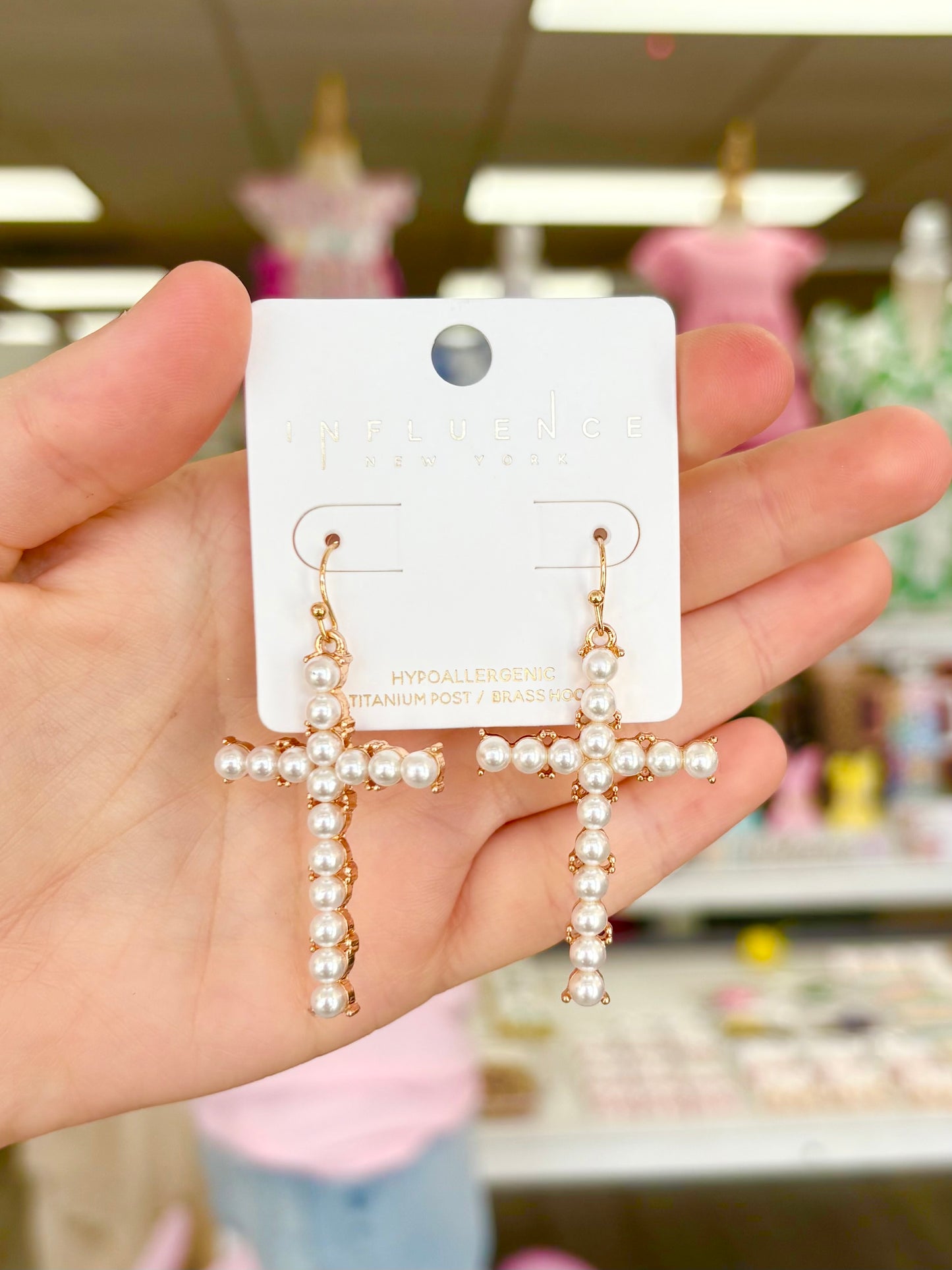 KK Pearl Cross Earrings