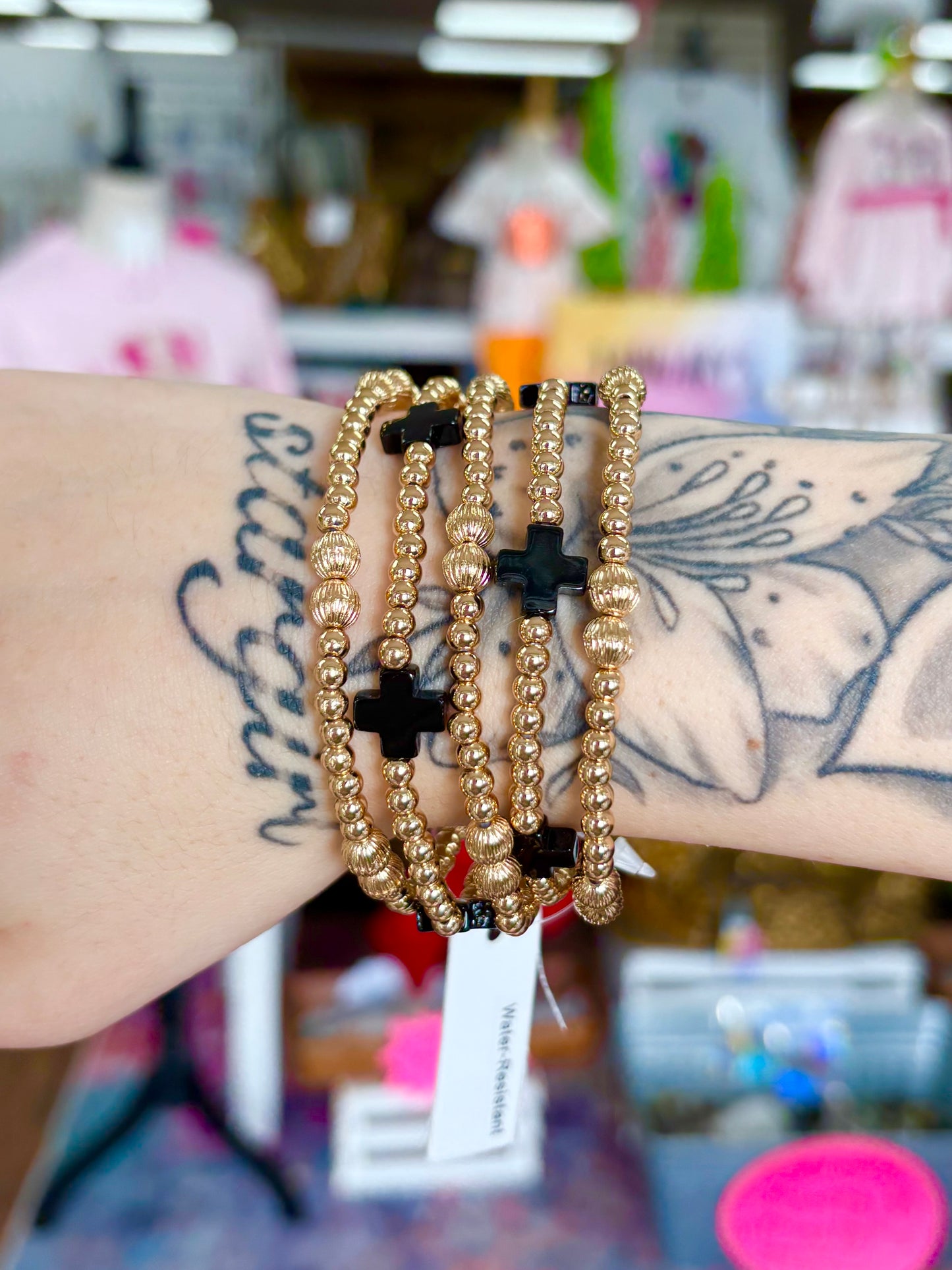 KK Gold Black Cross Beaded Bracelet Set