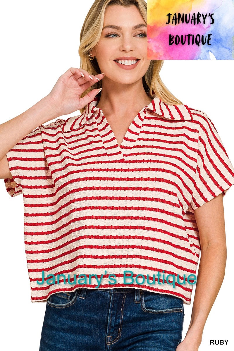 Women’s Ruby Stripe Collared Top