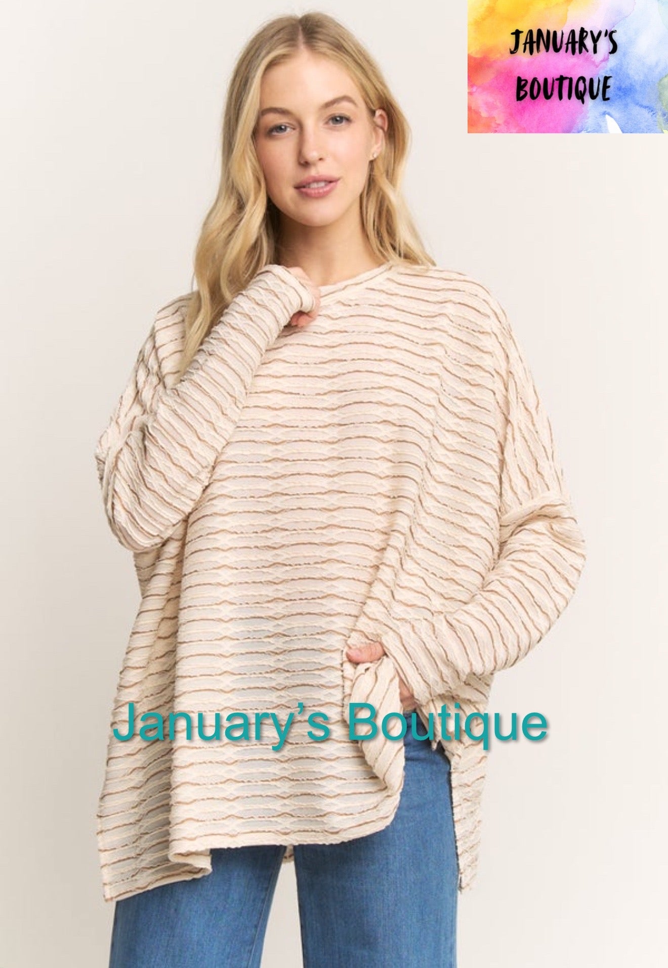 Women’s Cream & Mocha Textured Tunic