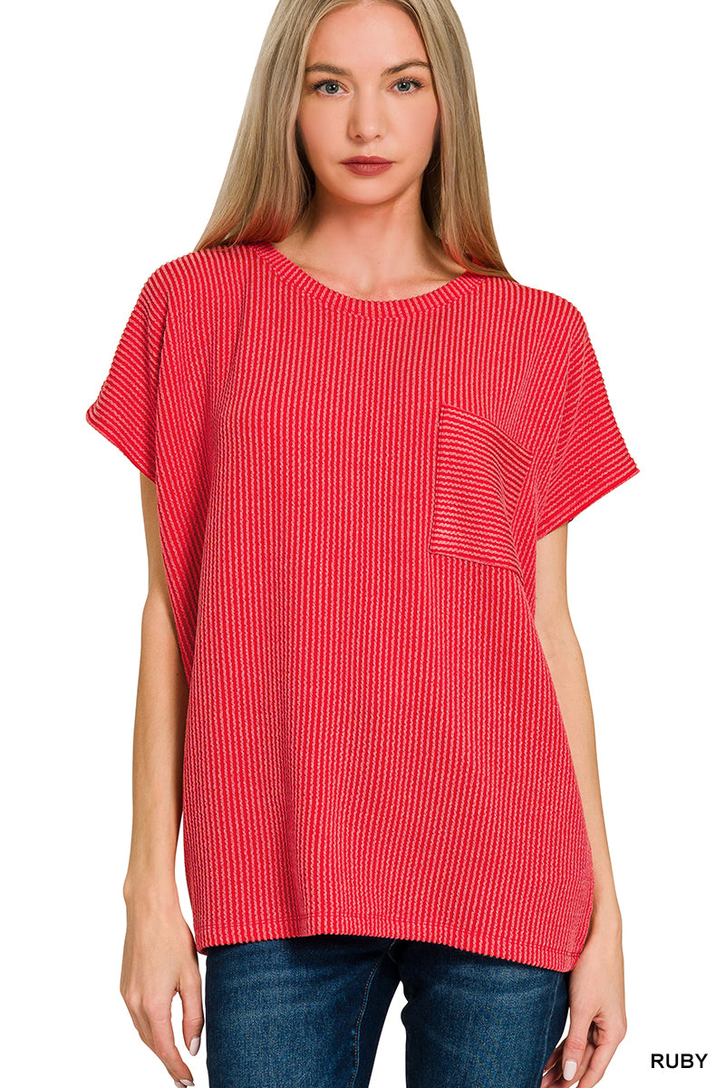 Women’s Red Ribbed Top