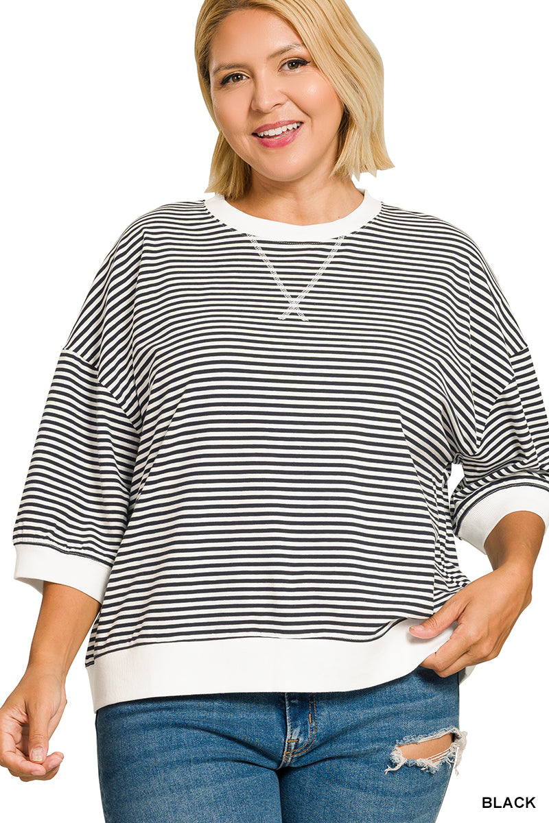 Women’s Black Plus Striped Pullover