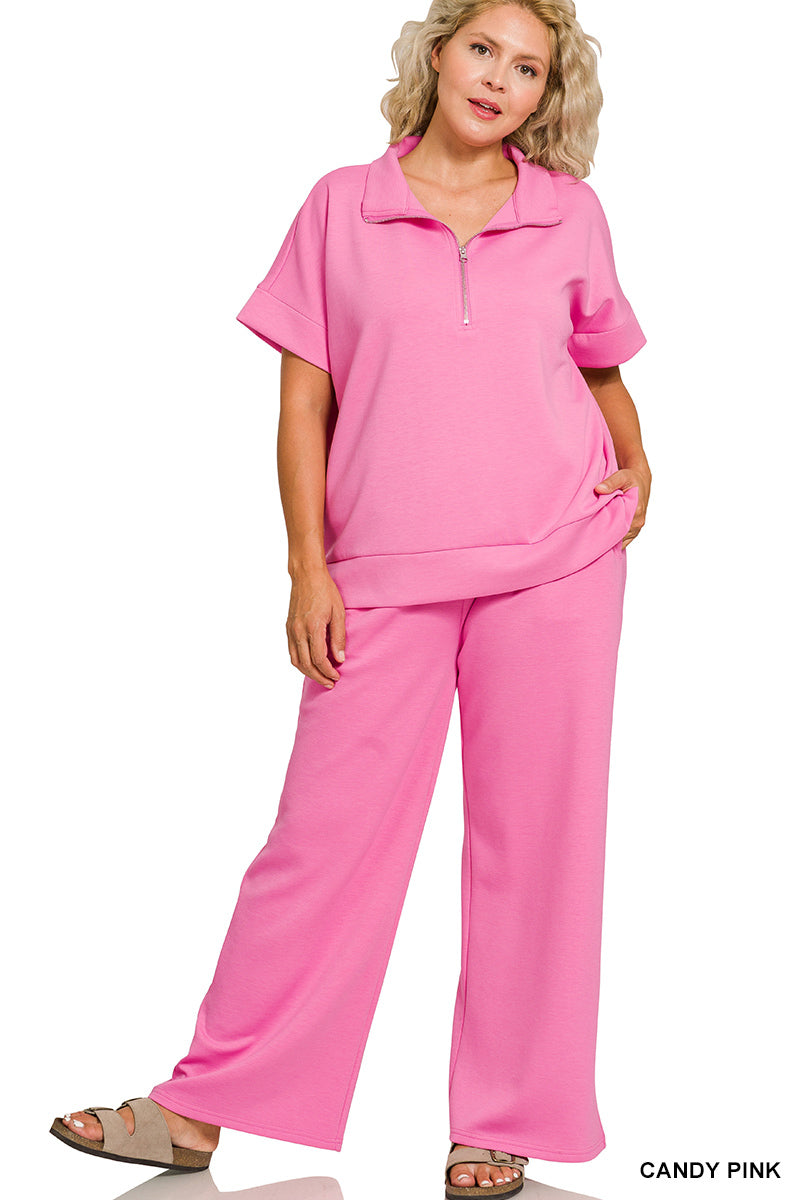 Women’s Plus Candy Pink Scuba Pants Set