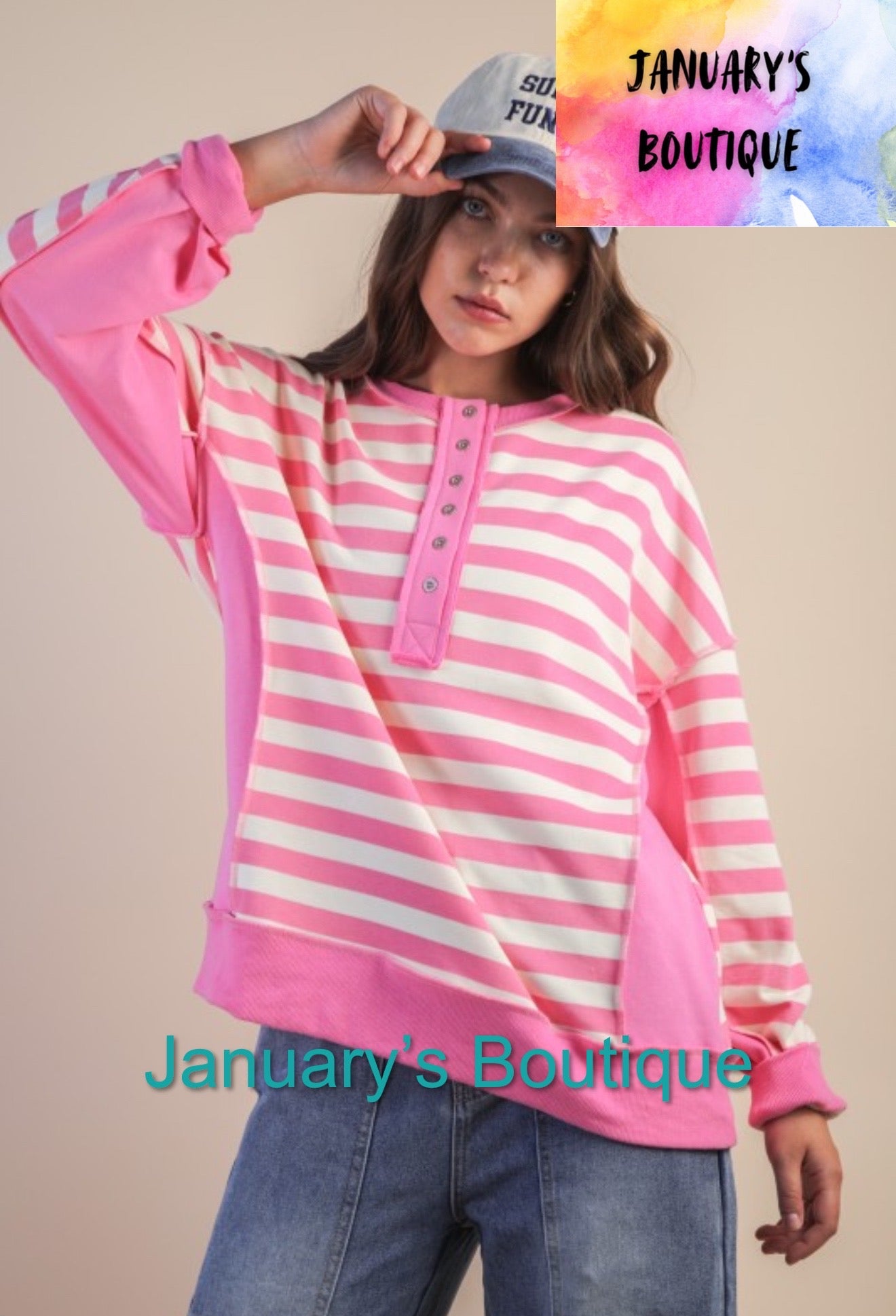 Women’s Pink Oversized Striped Top